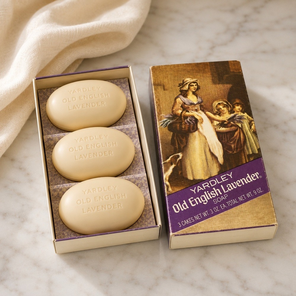 Vintage Yardley Old English Lavender Soap Set 3 Bars 3oz Each Original Box 47193